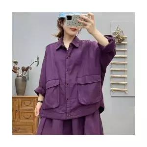 여성용 가을 셔츠 트윌 마 면 솔리드 빅포켓 상의 트렌드 CH3