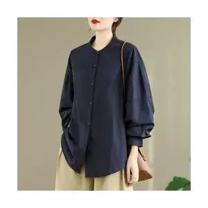 여성용 가을 셔츠 봄 빈티지 면 차이나 긴팔 싱글 솔리드 상의 CH3
