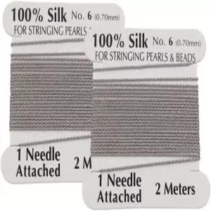 실크 비딩 코드 실 2개와 바늘 크기 6 그레이 실버 색상