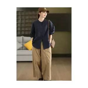 여성용 가을 셔츠 봄 빈티지 면 차이나 긴팔 싱글 솔리드 상의 CH3