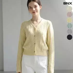 BNX 여성 꽈배기 V넥 버튼업 니트 가디건 989232