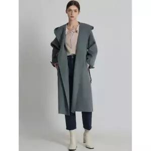 [오조크(OZOC)] 핸드메이드 벨티드 울 후드 코트 (택가격: 399000원) 570227