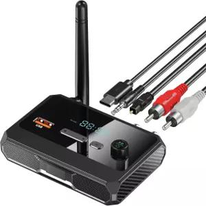 홈 스테레오용 블루투스 5.3 수신기 RCA 어댑터 저지연 및 HD 음악 오디오 광학 AUX 3.5mm 지원 스피커용