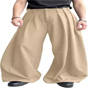 베르두사 남성 배기 와이드 레그 드레스 팬츠 플리츠 루즈 작업 바지와 포켓 스트리트웨어
