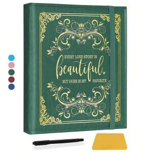 커플을 위한 CWEGSJ 발렌타인데이 선물, 러브 스토리 마그네틱 셀프 스틱 페이지 사진 앨범, 3x5 4x6 5x7 사진, 결혼 기념일 약혼 선물 앨범 러브 스토리-다크 그린