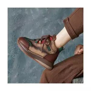 여친 캐주얼 가을 배색 하이탑 키높이 스트랩 라운드 플랫워커 소가죽 슈즈 기모 OP3