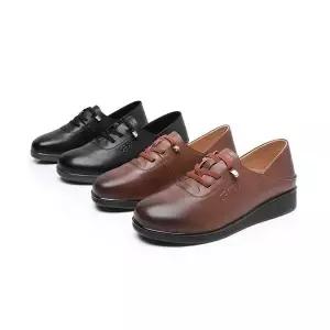 여성용 캐주얼 플랫 통굽 플랫워커 가죽 슈즈 소가죽 빅사이즈 콤비구두 통굽플랫 단화 진가죽 OP1