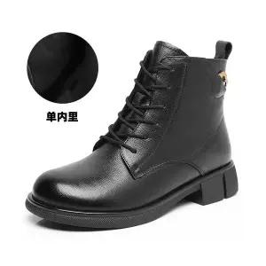 여성 플랫워커 워커 소가죽 스트랩 빈티지 앵클부츠 플랫폼 기모 숏 면부츠 OP5