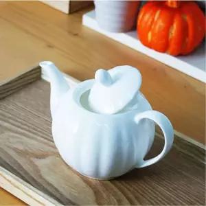 귀여운 호박모양 화이트 도자기 티포트 혼족 집들이 티파티 선물