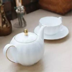 화이트골드 호박 주전자 도자기 홍차 티포트 세련된 티파티 예쁜