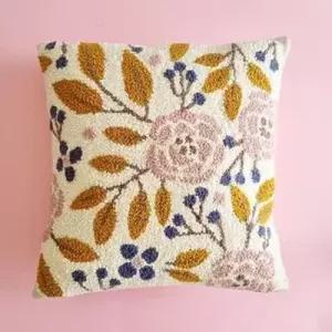 래치 후크 키트 베개 식물 꽃 잎 인쇄 캔버스 쿠션 코바늘 뜨개질 실 바늘 걸쇠 DIY 자수 커버 러그 홈