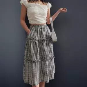 [신상오픈런]여성 여름 체크 A라인 프릴 롱 스커트 캉캉 (36847799)