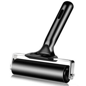 제작용 4인치 고무 롤러 브레이어 롤러, 인쇄, 접착 및 스탬핑 도구, 보트 바닥재 벽지용 하드 롤러(원문 버전, 검은색)