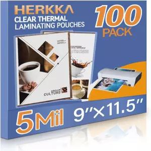 HERKKA 100팩 라미네이팅 시트 8.5 x 11인치 5M 투명 열 라미네이터용 9 11.5인치 파우치 둥근 모서리 글자