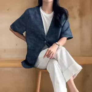 [신상오픈런]여성 린넨 브이넥 여름 자켓 투포켓 싱글버튼 하객룩 (36296323)