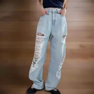 [신상오픈런]여성 스트리트 스타일 빈티지 연청 루즈핏 청바지 (34574735)