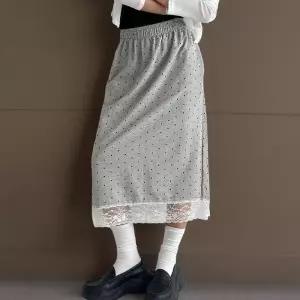 [신상오픈런]여성 레이스 도트 패턴 스커트 뒷트임 조합 롱스커트 (34574705)
