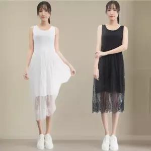 [신상오픈런]여성 단색 레이스 민소매 레이어드 미니 드레스 (33306427)