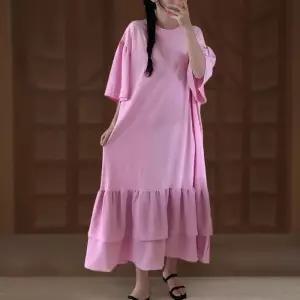 [신상오픈런]여성용 큰사이즈 여름 프릴 캉캉 분홍색 임신복 롱 드레스 (33306000)