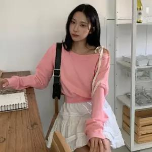 [신상오픈런]발레리나 맨투맨 리본스트랩 무용복 블루종 원숄더티셔츠 (30317880)