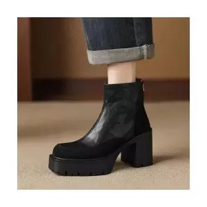 여성용 워커힐 수제화 빈티지 라운드 통굽 앵클부츠 리얼 가죽 슬림 부츠 워커 CH5