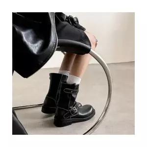 여성용 워커힐 워싱 소가죽 빈티지 미들부츠 데님 부츠 워커 리얼 가죽 앵클 CH5