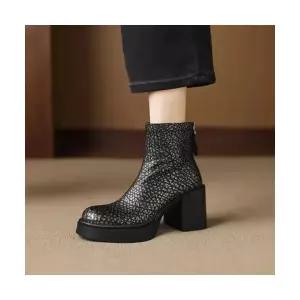 여성용 워커힐 수제화 빈티지 통굽 앵클부츠 가죽 뒷지퍼 워커 부츠 CH5