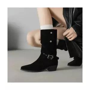 여성용 워커힐 빈티지 웨스턴 데님 부츠 통굽 미들 워커 2종 스크럽 CH5