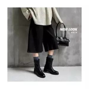 여성용 워커힐 리얼 소가죽 빈티지 라운드 부츠 통굽 앵클 미들굽 슬림 CH5