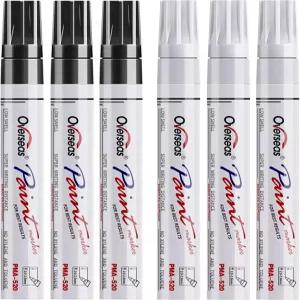 해외 화이트 및 블랙 페인트 펜 6팩 오일 기반 영구 마커 바위 나무 금속 플라스틱 캔버스 유리 세라믹
