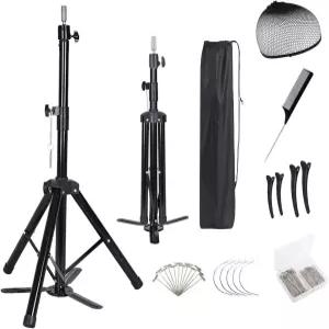 헤비 듀티 가발 스탠드 삼각대 헤드 마네킹 스타일링 미용 교육용 조절 가능한 홀더페달 포함 55인치