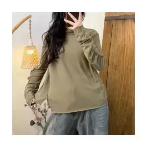 여성 폴라티 가을 소프트 스판 니트 면 언밸런스 솔리드 티 빈지 반폴라 긴팔 OP3