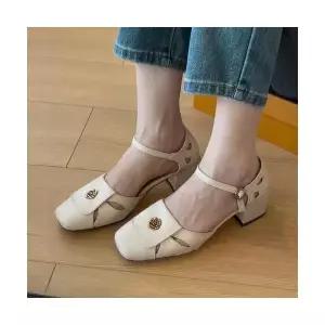 여성용 스트랩 샌들 일자 버클 중공 백 단화 CH5