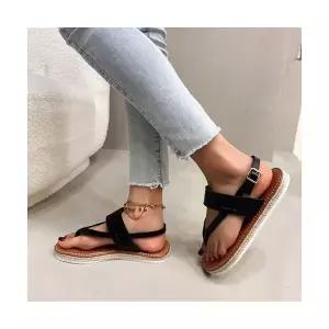 여성용 스트랩 샌들 통굽 여름 빅사이즈 조리 플랫 비치 CH5