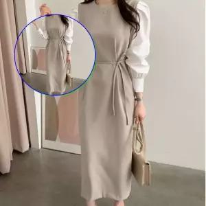 쌍문상회 우아한 소매배색 여름 원피스 단정한 휴가룩