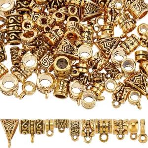 써니클루 1박스 100개 10가지 스타일의 걸쇠 베일 비즈 매력 금 튜브 티베트 앤티크 황금 합금 행거 커넥터