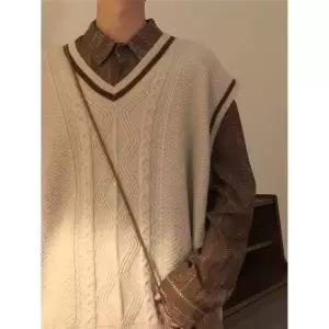 니트 빈티지 남성용 나시 코트 봄가을 브이넥 풀오버 조끼 민소매 CH3