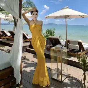 무천도사 원피스 여자 여사친 롱 홀터 드레스 레이스 머메이드 KKE1