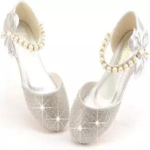 GOJERP 리틀 걸의 사랑스러운 반짝임 메리 제인 발레리나 플랫 프린세스 플라워 웨딩 파티 드레스 슈즈