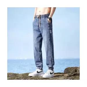 남성 청바지 튜닉 슬림핏 데님 스판 배기 바지 허리밴딩 캐주얼 긴 OP1
