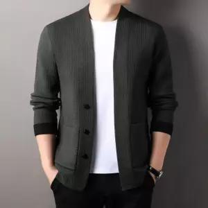 남성 니트 브이넥 봄가을 가디건 캐주얼 배색 리얼 포켓 긴팔 코디 아우터 OP3