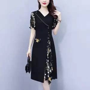 EAMT 원피스 여성용 여름 통통 넥 쉬폰 정장 빅사이즈 중년 EUNG1