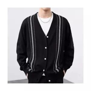 니트 캐주얼 남사친 봄가을 톤 다운 얇은 스트라이프 브이넥 가디건 시크 코트 OP3