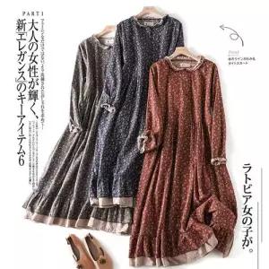 EAMT 스커트 원피스 여성 캐주얼 쉬폰 꽃무늬 긴팔 프로방스 봄가을 프릴 EUNG3