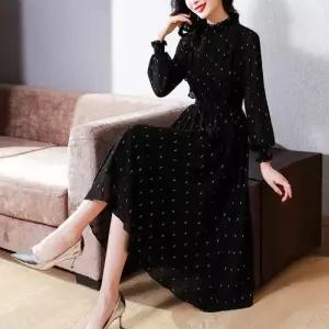 EAMT 여친 원피스 미디 플라워 프릴 기장 봄가을 라이트 시폰 럭셔리 쉬폰 조거 EUNG3