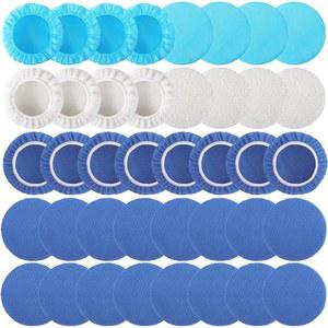 엔자묘 40 PCS 연마 보닛 패드, 9~10인치 완충 패드 벌크, 자동차 폴리셔 패드 보닛, 자동차 버퍼 보닛, 청소 및 연마용 완충 패드 커버, 믹스 팩 24 마이크로파이버, 부직포 8개, 울 8개