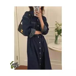 여성청바지 루즈핏 긴팔 데님 원피스 2색 끈 OP3