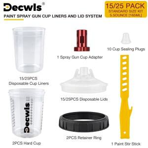 15/25개입 스프레이 건 페인트 혼합 컵, H/O 퀵컵 탱크, 5.5온스/165ml 일회용 소형 건용, 세척 불필요,
