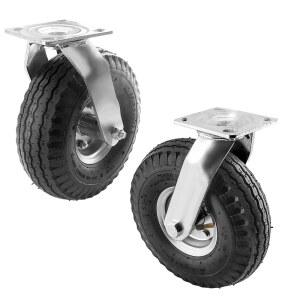 (2팩) RRQ 10인치 캐스터 휠, 카트, 돌리, 트롤리, 워크벤치 및 왜건용 아연 상판이 360도 회전하는 공압 회전 블랙 고무 총 용량 600파운드