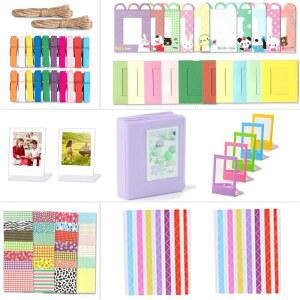 후지필름 인스탁스 미니 12 11 카메라와 호환되는 리오신 인스턴트 카메라 액세서리 번들 미니 사진 앨범, 필름 프레임, 벽걸이 프레임, 테두리 스티커, 모서리 스티커 라일락 퍼플